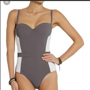 Tory Burch Lipsi Gray and White Two Toned One Piece Bathing Suit Medium